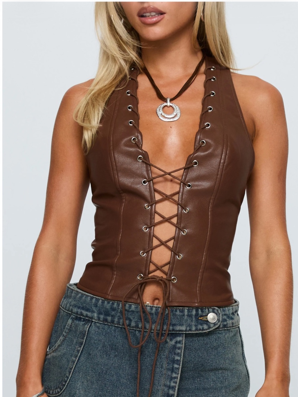 Princess Polly Leather Lace up top